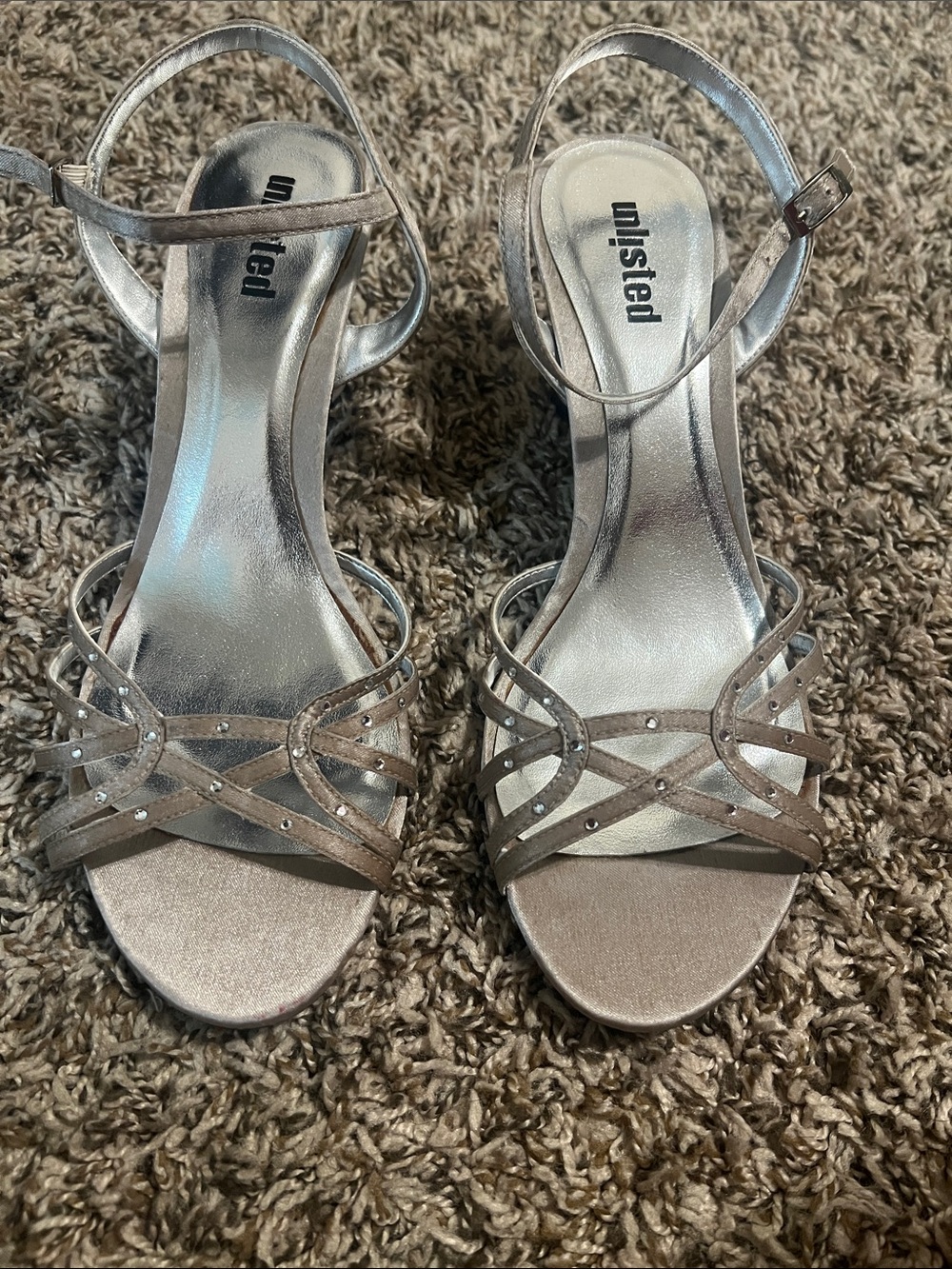 Unlisted Silver Strappy Rhinestone Heeled Sandals